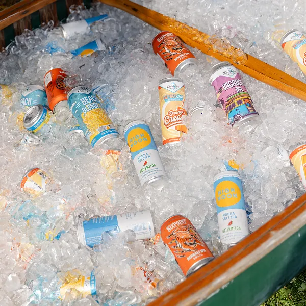 A beer canoe served at an event catered by Bartleby & Sage
