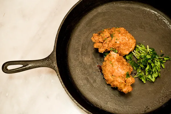 Fried chicken plated by the Bartleby & Sage culinary team