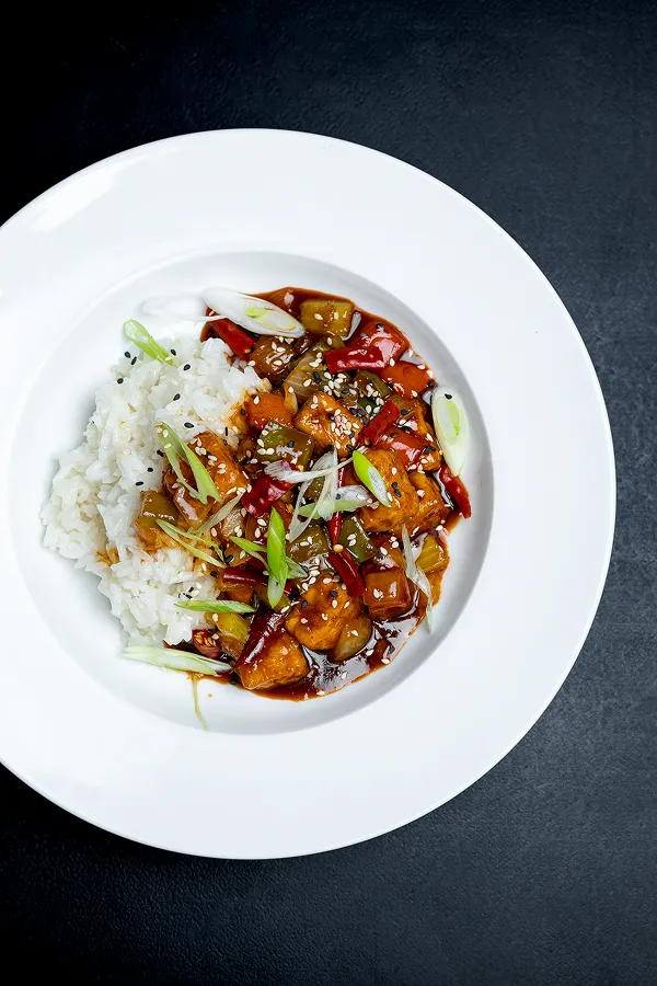 Kung pao tofu prepared by the Bartleby & Sage culinary team