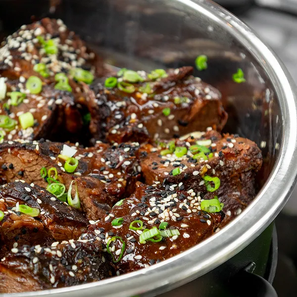 Korean-style short ribs served at a station catered by Bartleby & Sage.