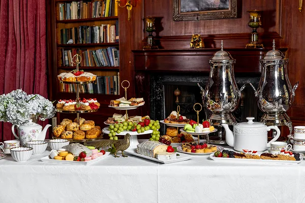 A high tea station catered by Bartleby & Sage.