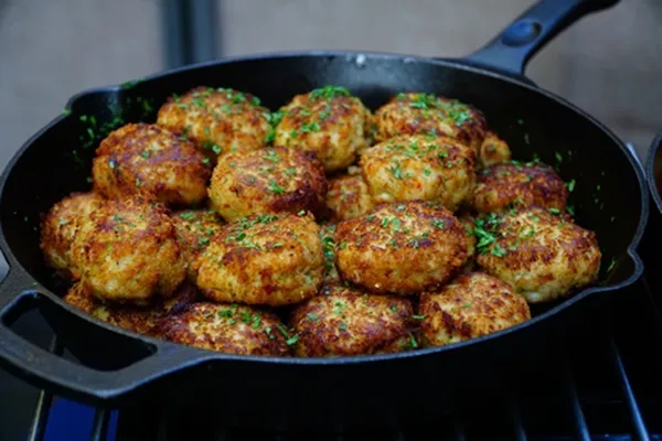 Crab cakes served at a station catered by Bartleby & Sage.