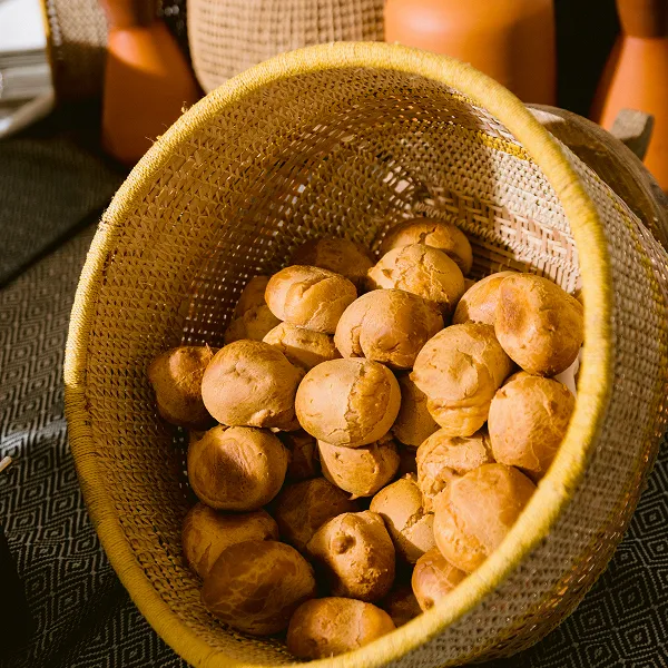 Pão de queijo served at a station catered by Bartleby & Sage.