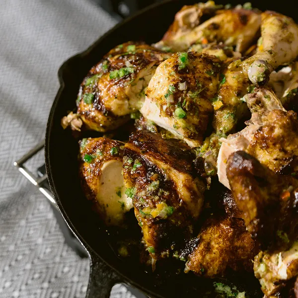 Peruvian chicken served at a station catered by Bartleby & Sage.