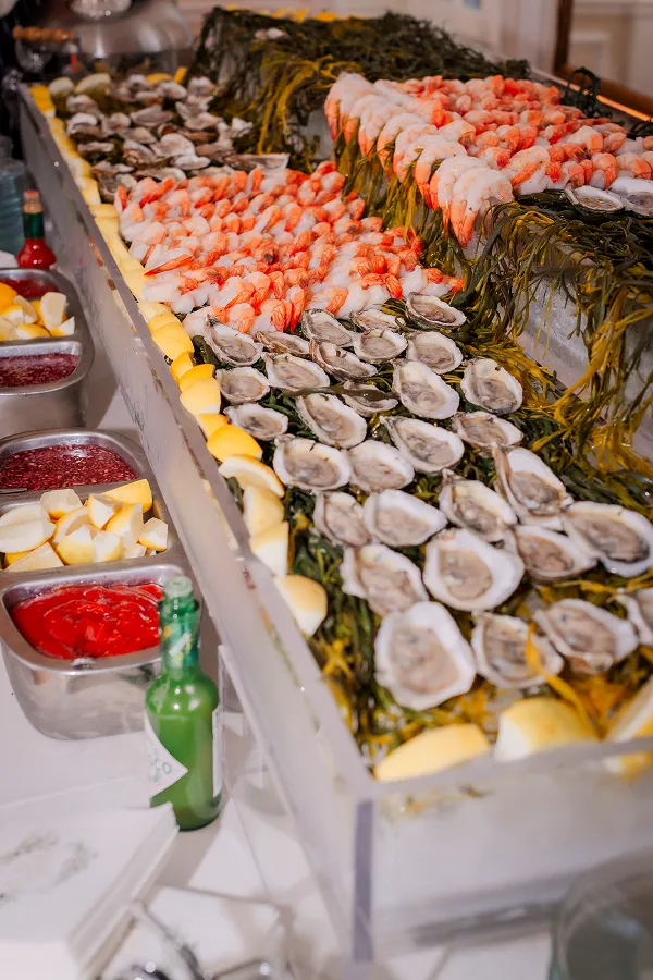 A raw seafood bar catered by Bartleby & Sage.