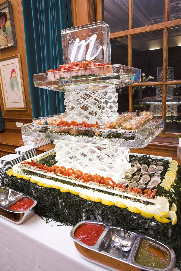 A seafood bar station catered by Bartleby & Sage.
