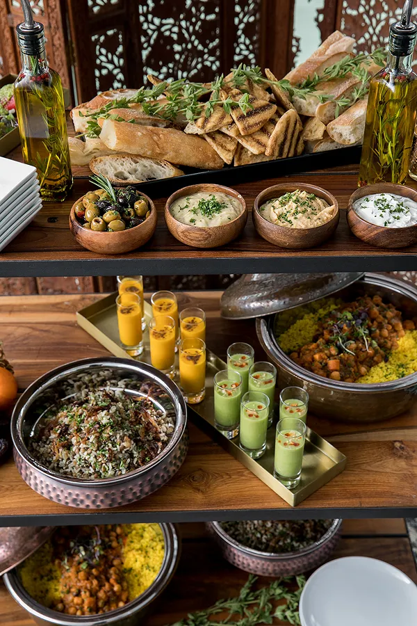 A Middle Eastern dinner station catered by Bartleby & Sage.