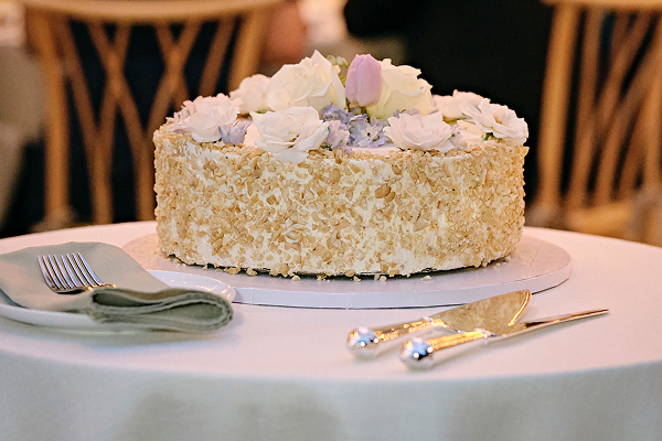 A Sans Rival wedding cake created by the pastry chefs of Bartleby & Sage.