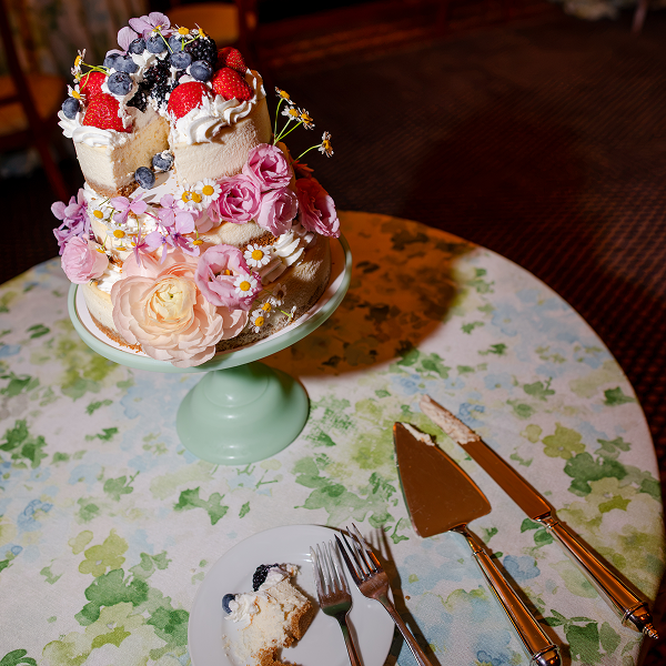 A cheesecake wedding cake created by the pastry chefs of Bartleby & Sage.