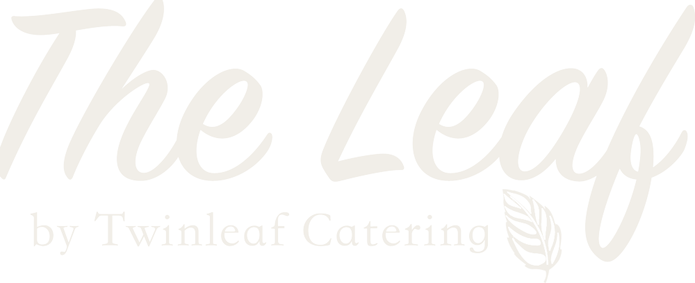 logo of The Leaf by Twinleaf Catering in white
