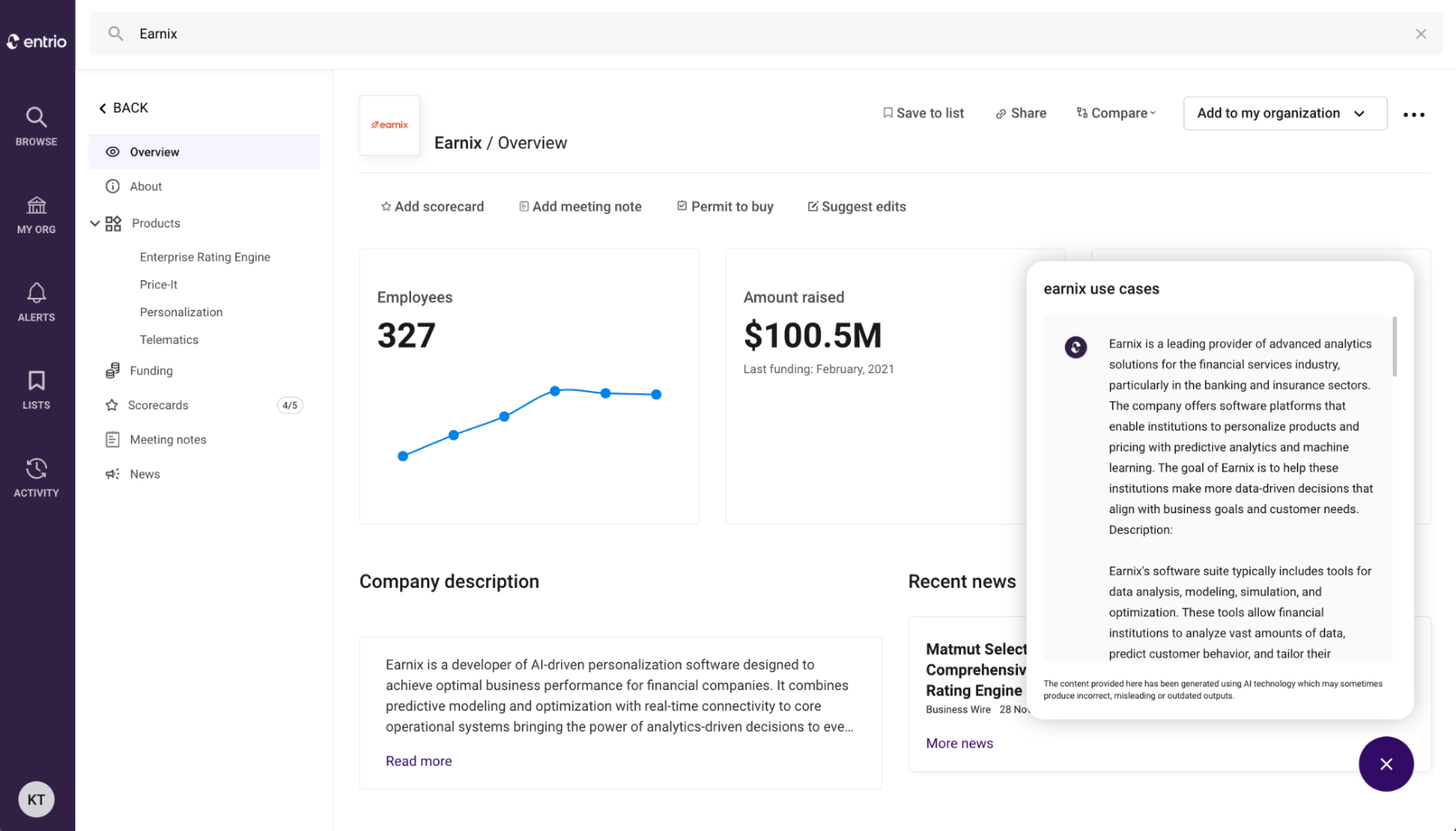 Screenshot of using generative AI to explain a specific solution in Entrio's Live Solutions Catalog.