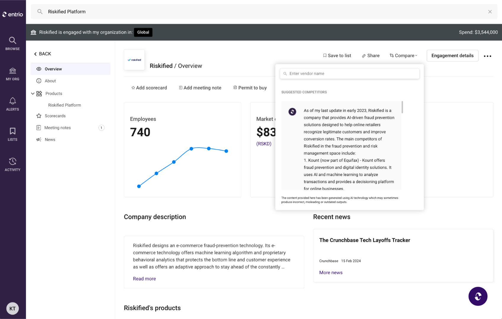 Screenshot of using generative AI to offer an alternative solution in Entrio's Live Solutions Catalog.