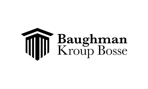 Baughman Kroup Bosse company logo featuring a stylized column with a roof above it.