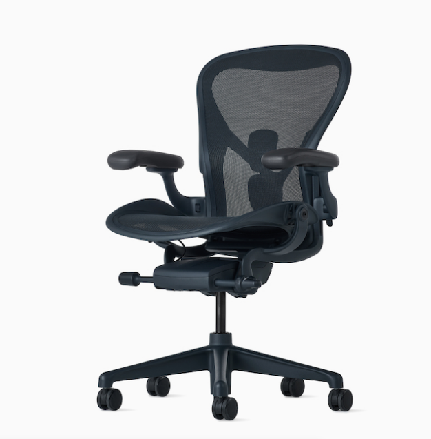 Black ergonomic office chair with mesh backrest, armrests, and five caster wheels.