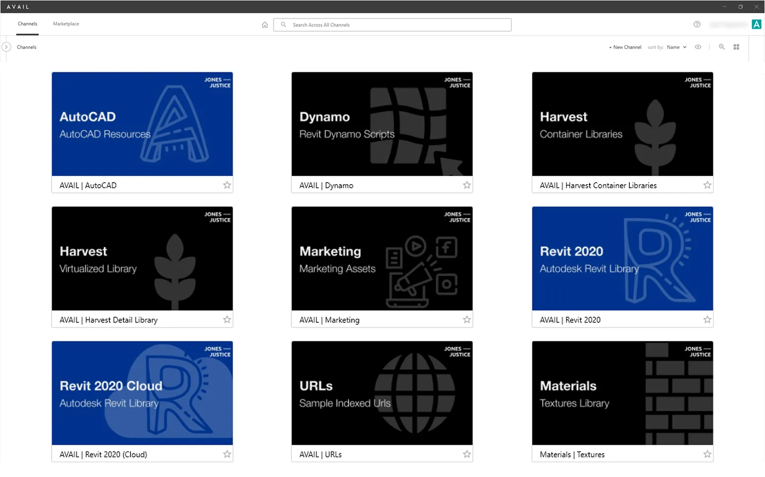 Content organizational cards including AutoCAD Dynamo, URLs, Materials, and more