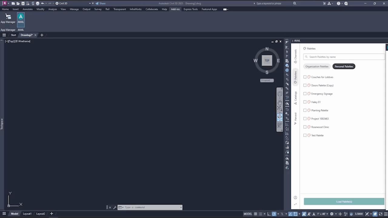 GIF showing drag and dropping content into Civil 3D