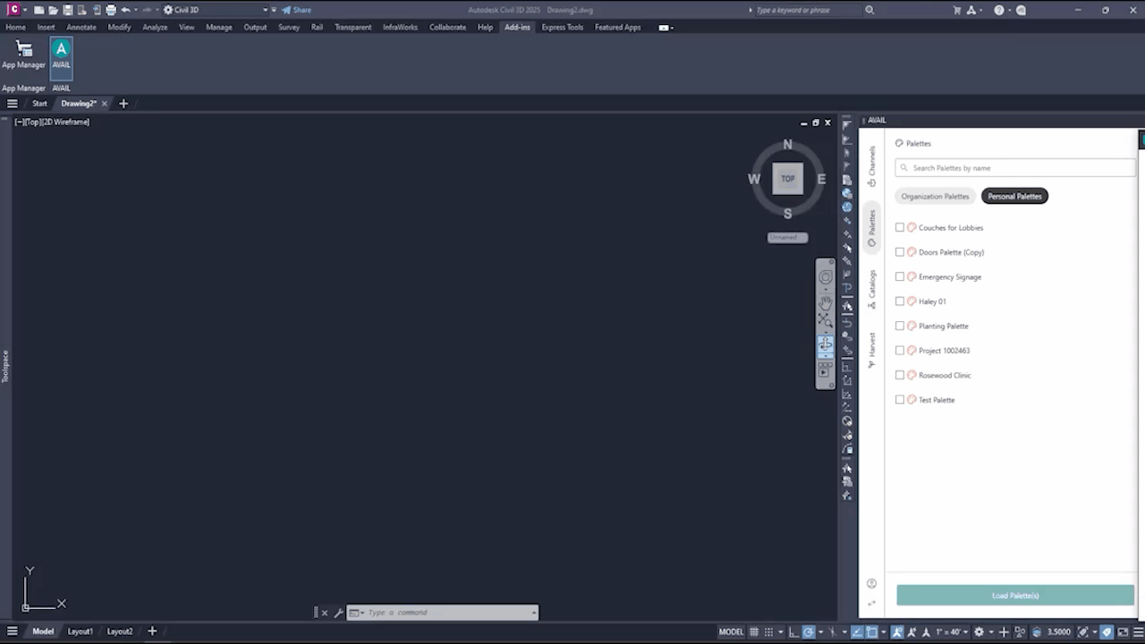 GIF showing drag and dropping content into Civil 3D