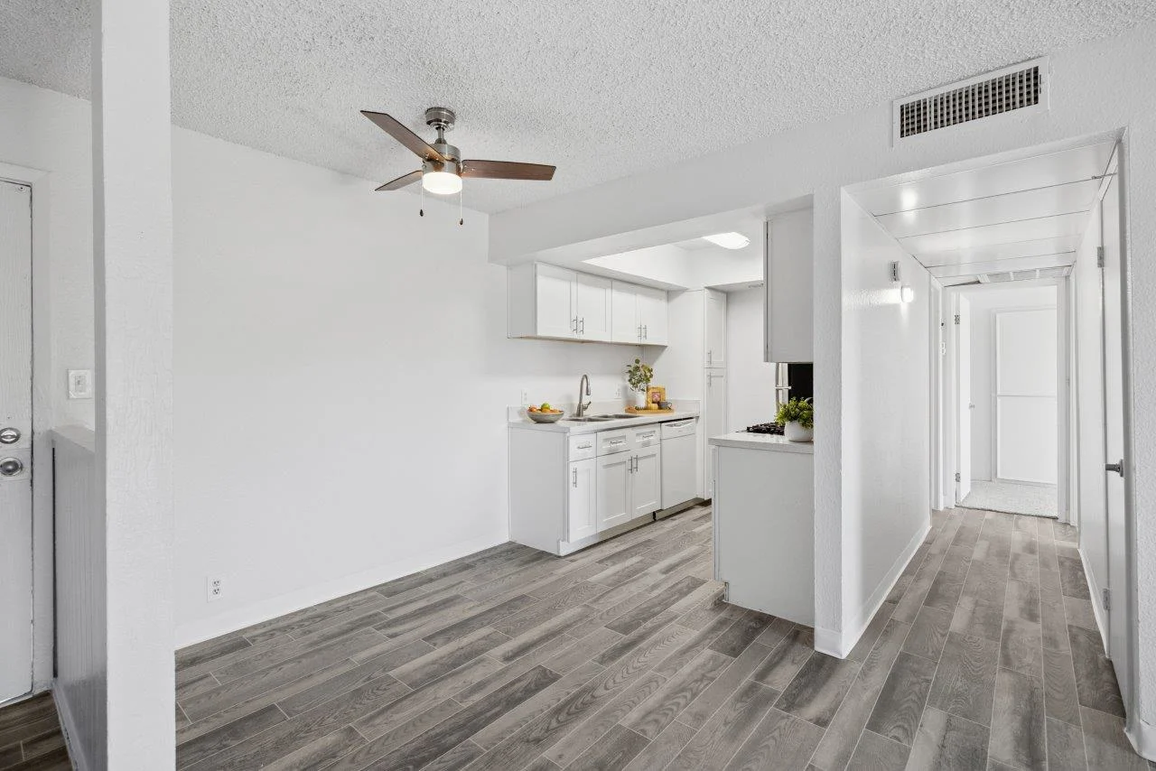 Unfurnished Dining area, kitchen, and hallway