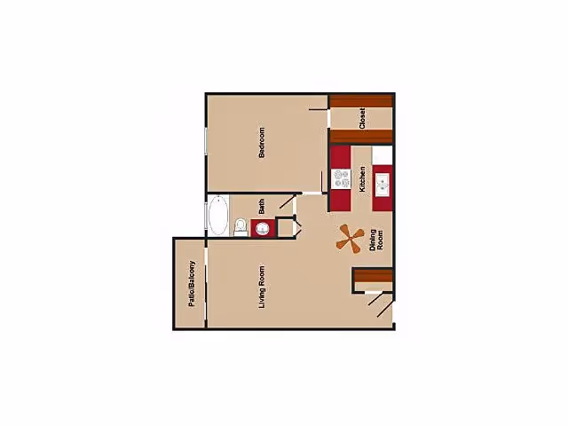 One Bedroom One Bathroom floor plan layout
