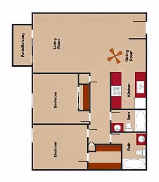 Two Bedroom Two Bathroom floor plan layout