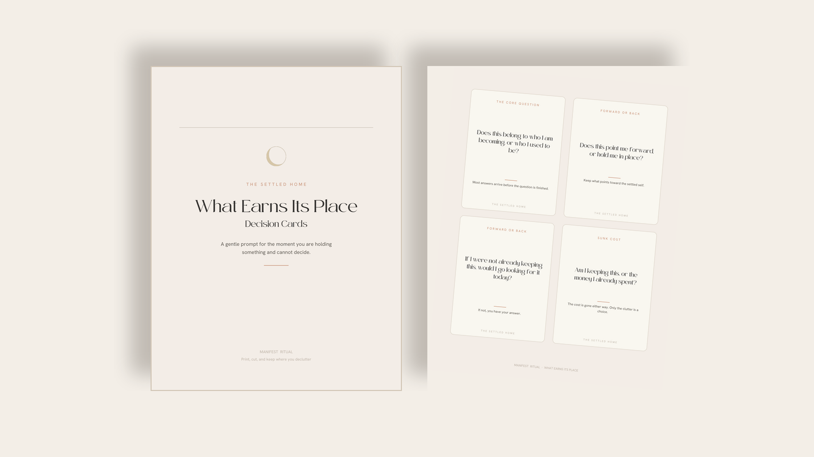 What Earns Its Place decision cards cover and sample cards