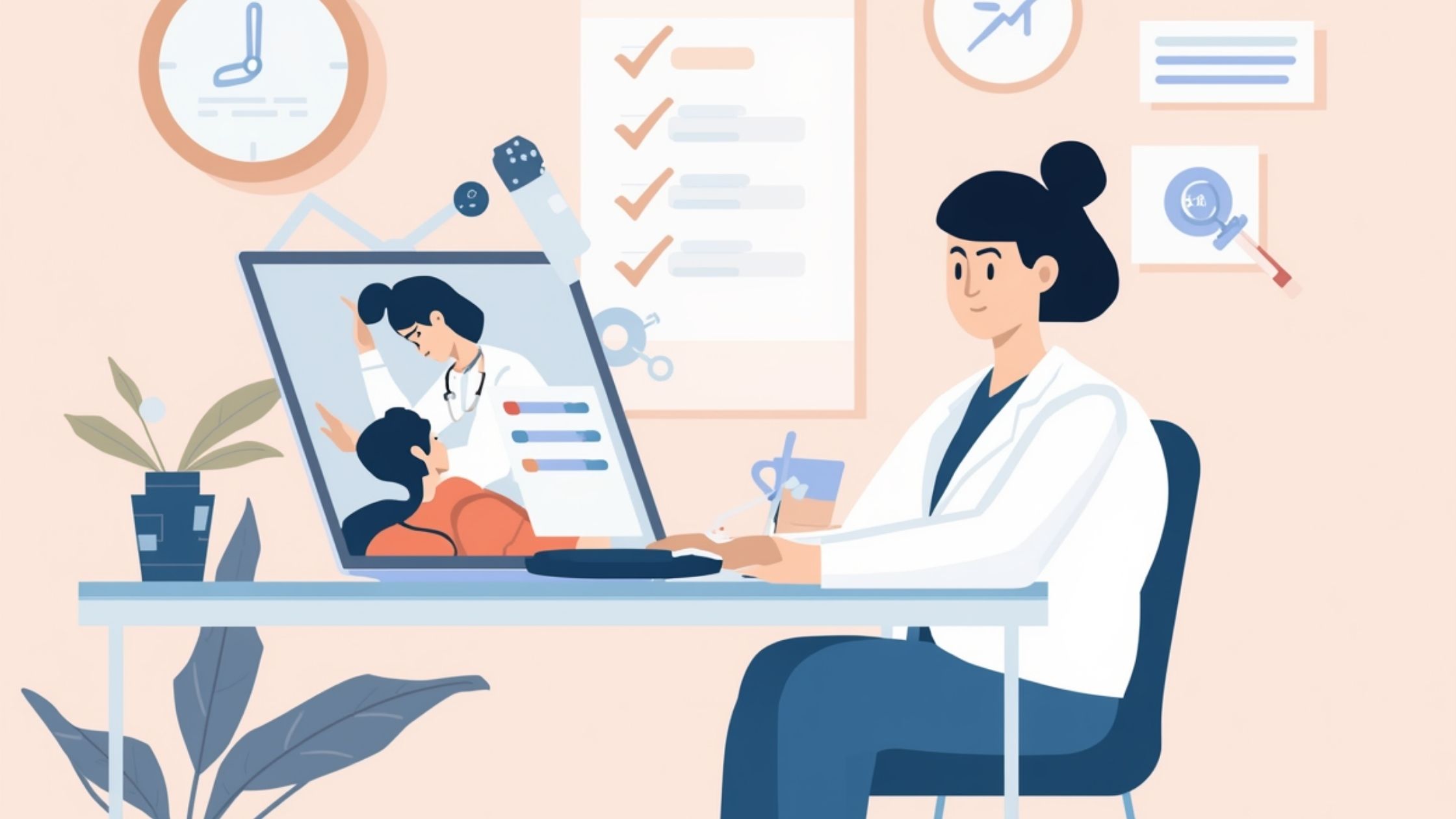 Illustration of a patient completing a telehealth psychiatric evaluation before bariatric surgery, representing assessment of binge eating symptoms and surgical readiness.