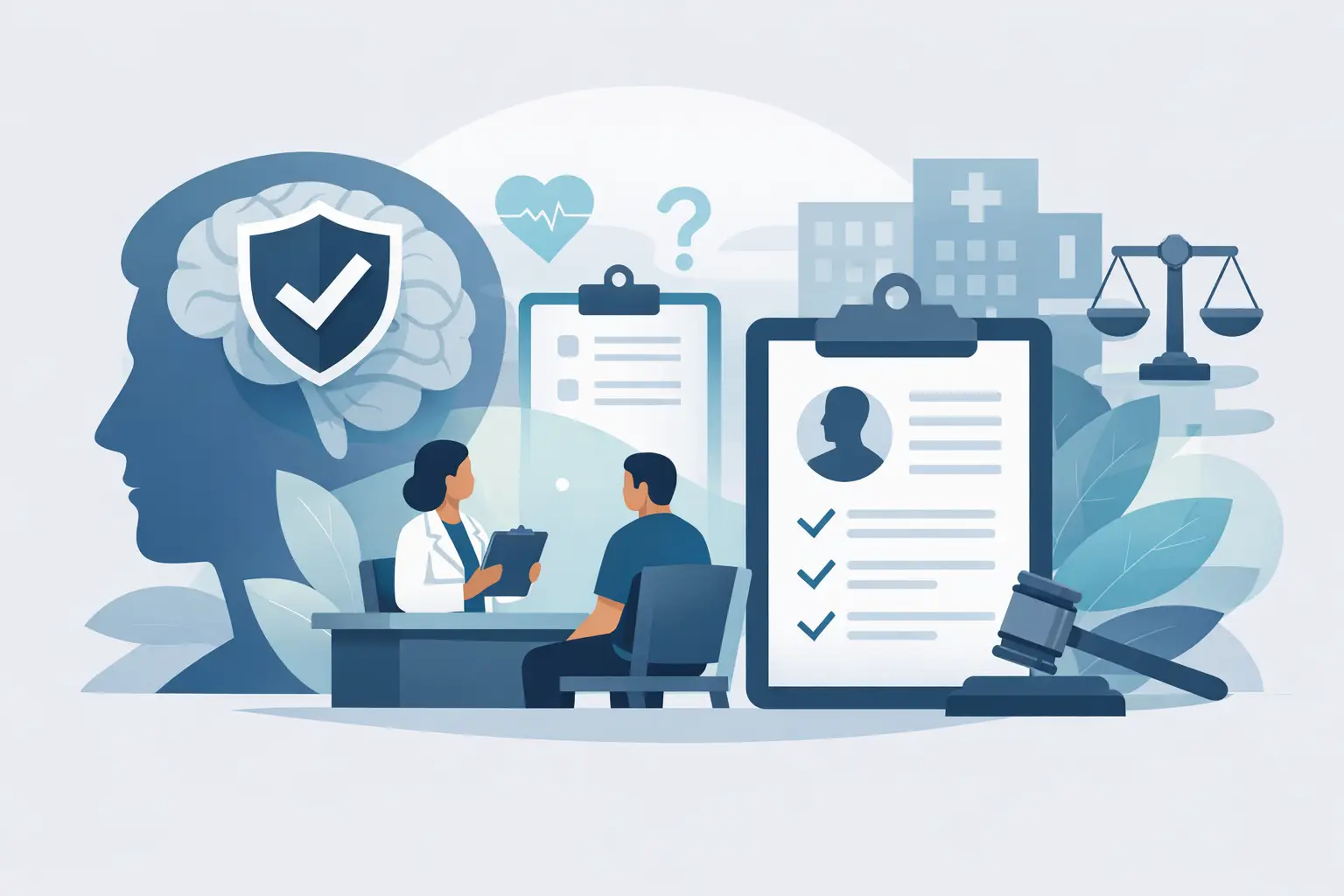 A clinician reviewing structured evaluation notes on a screen during a telehealth psychiatric clearance appointment before surgery.