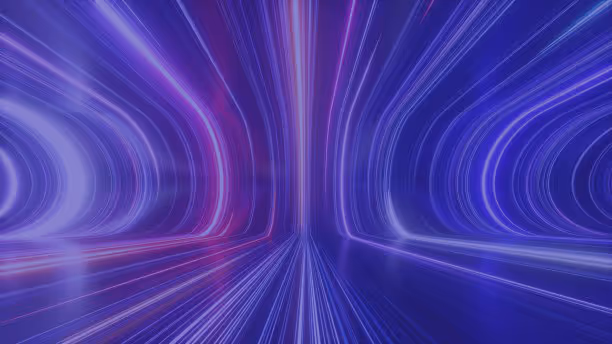 Abstract tunnel with blue and purple light streaks creating a futuristic effect.