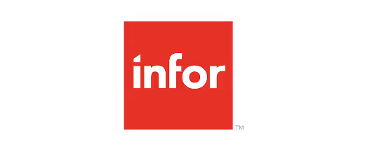 Infor company logo with white text on a red square background.
