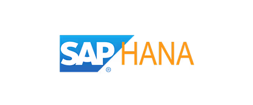SAP HANA logo with SAP in a blue box and HANA in orange letters.