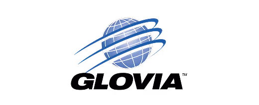 Blue globe with white grid lines wrapped by three blue curved lines on a black background.