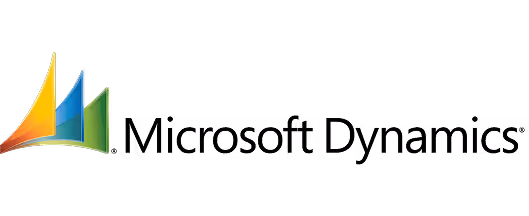 Microsoft Dynamics logo with colored swooshes and text at right.