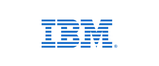IBM logo with blue horizontal stripes on a black background.