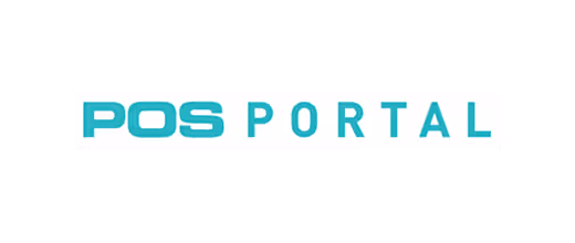 Text logo reading POS PORTAL in turquoise capital letters on a white background.
