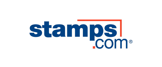 Stamps.com logo with blue text and red graphic lines.
