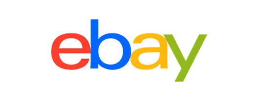 eBay logo with letters in red, blue, yellow, and green on a black background.