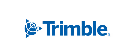Trimble logo with blue text and geometric design on black background.