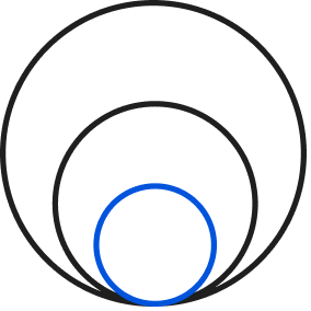 A black and blue circle with a white background.
