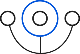 A blue circle with three circles around it.