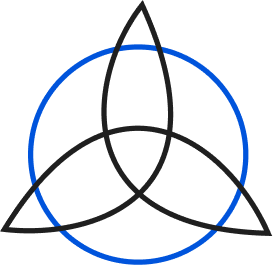 A black and blue logo with two intersecting circles.