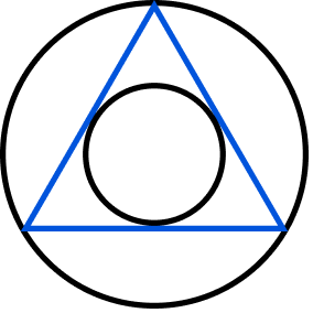 A circle with a triangle inside of it.