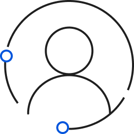 A black and blue circle with a person in it.