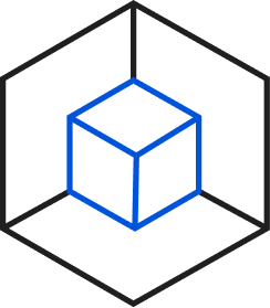 A black and blue hexagonal object on a black background.