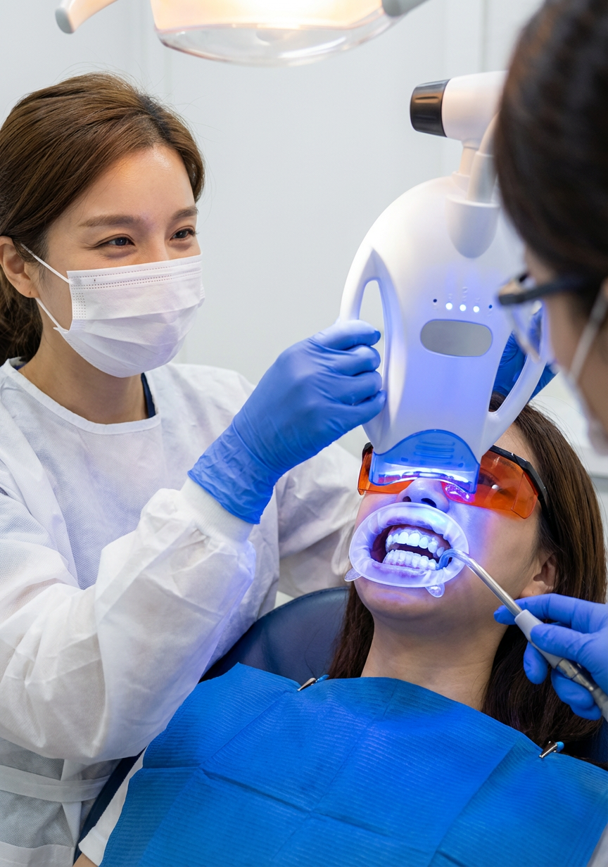 A dental team member applies a whitening treatment to a patient at Choi & Lee Family Dentistry in La Verne, CA.