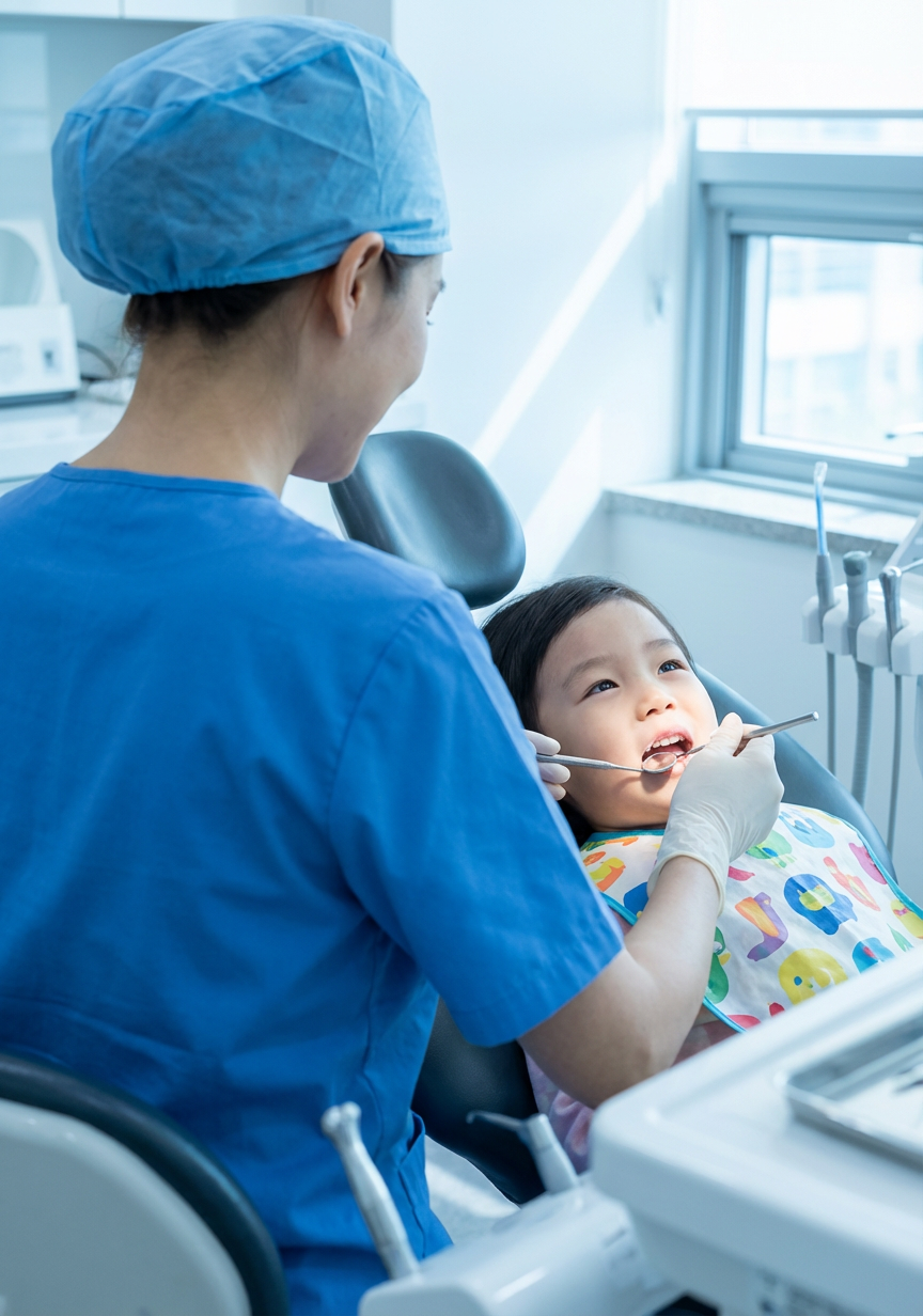 Male dentist wearing surgical cap performing a detailed dental procedure on a patient at Choi and Lee Family Dentistry in La Verne, CA