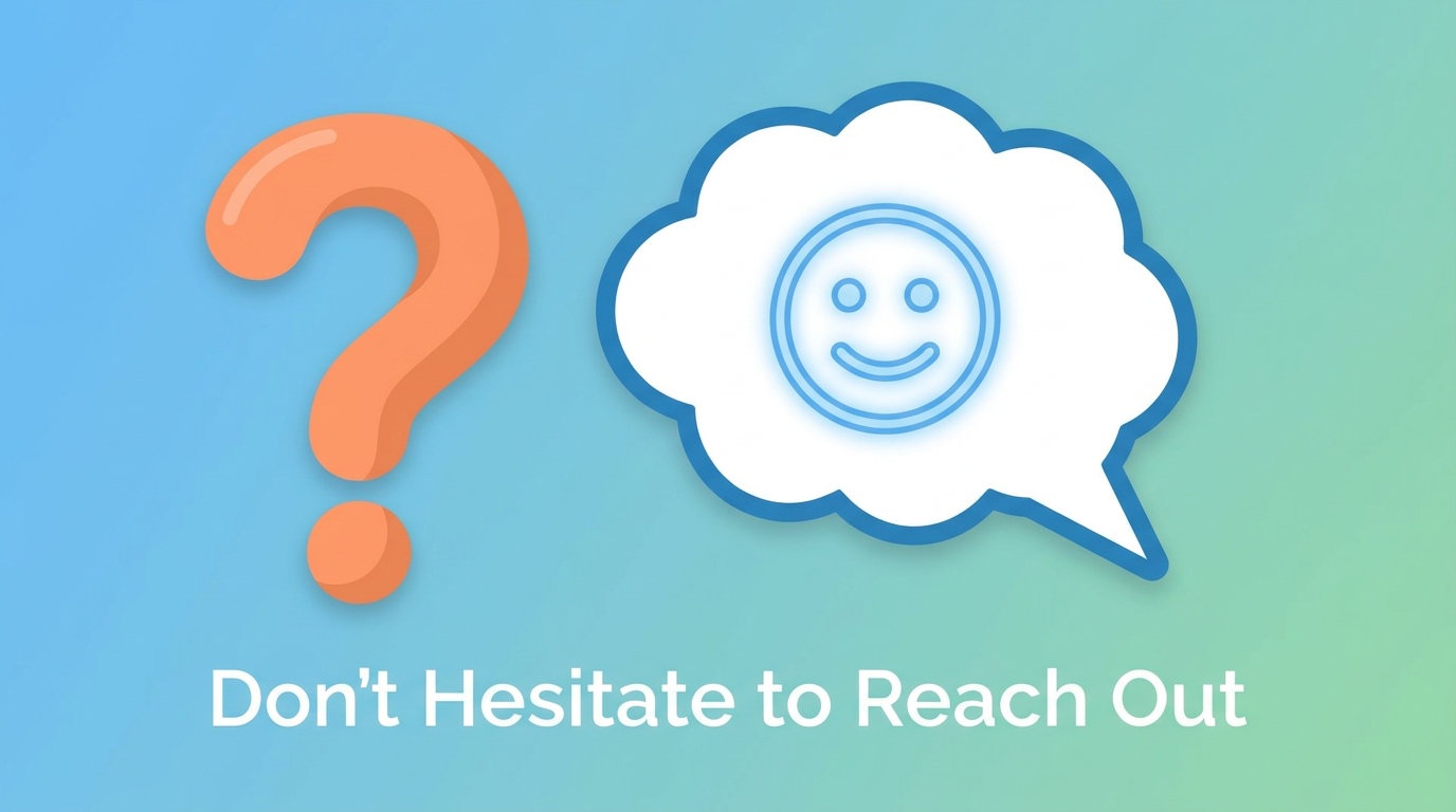 Minimal-text infographic-style visual with a large, inviting question mark next to a thought bubble containing a simplified outline of a face with a subtle