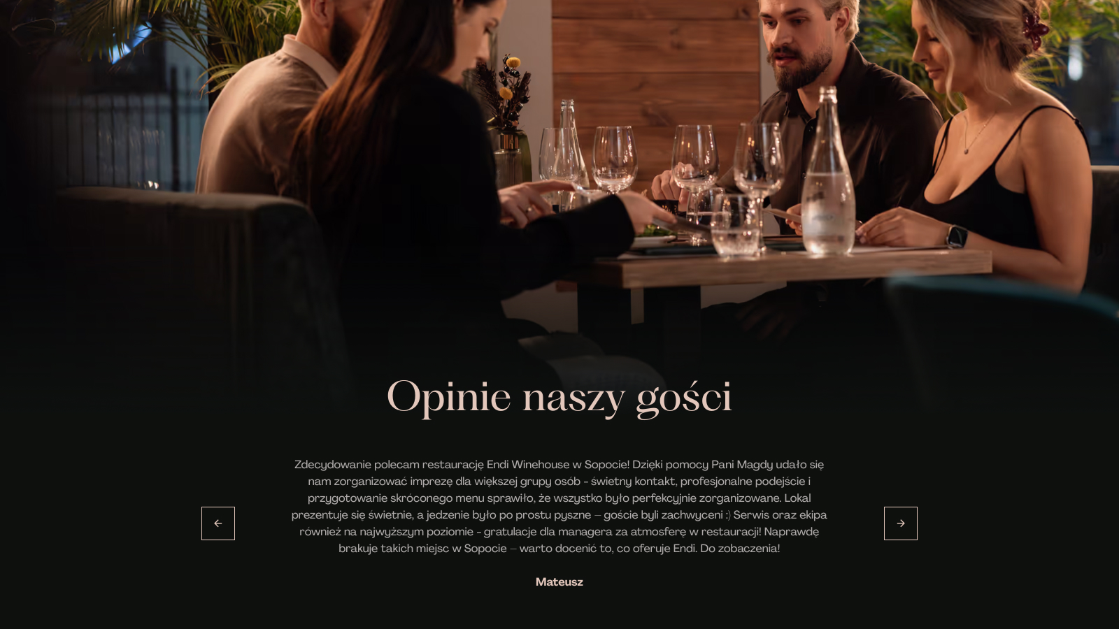 Sekcja strony restauracji Endi Wine House prezentująca atmosferę lokalu