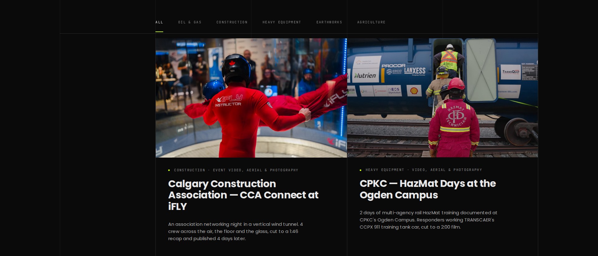 The Work page · every project tagged by sector and filterable in 1 click