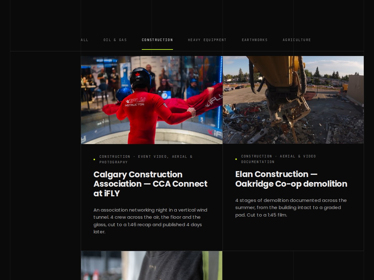 The Work page, filtered to Construction in 1 click