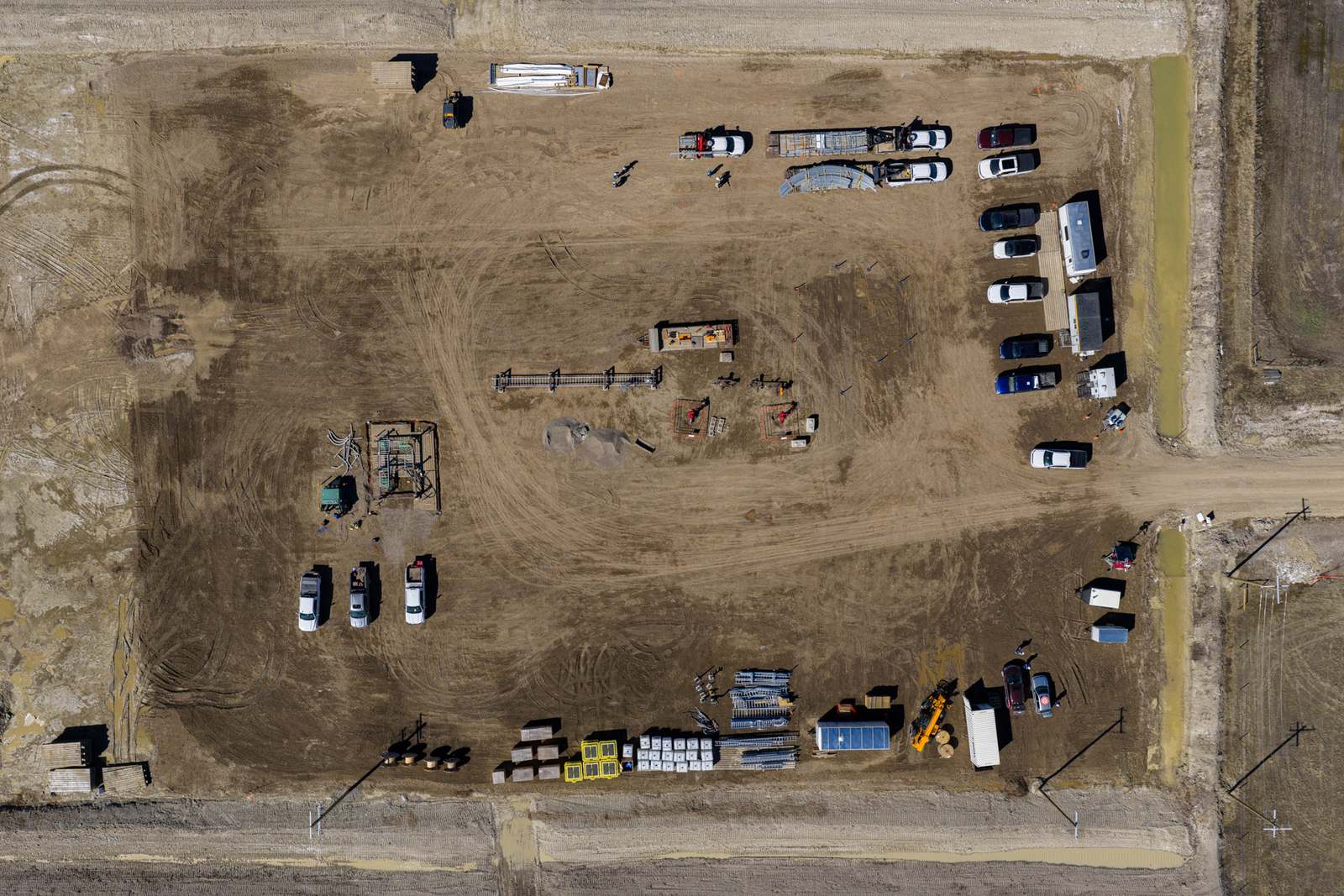 Aerial view of the E3 Lithium site near Olds, Alberta, during early works